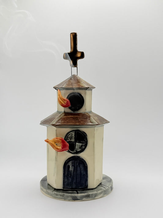 Burning Church Incense Burner, Tea light